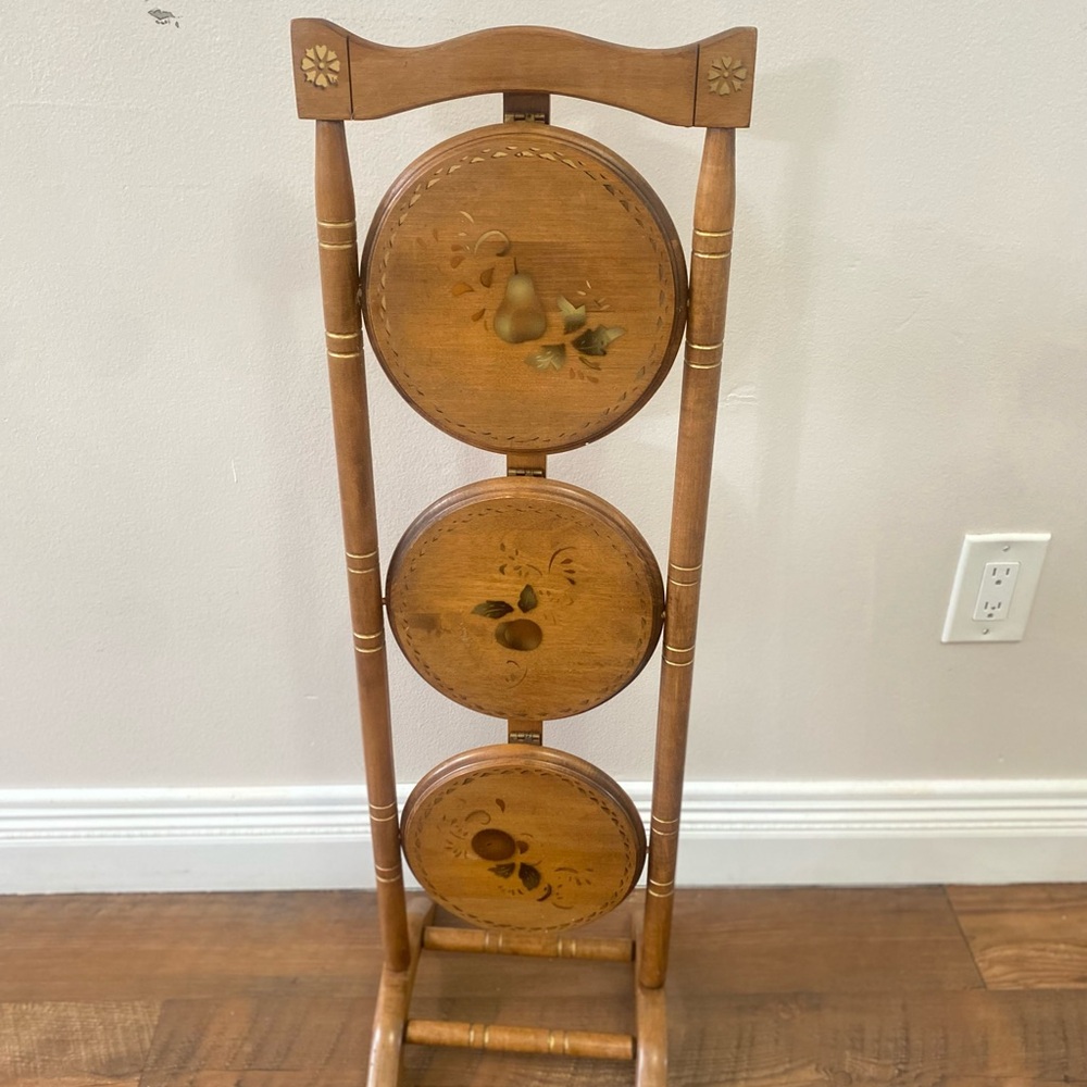 Vintage Wooden Three Tiered Foldable Pie Shelf - Picture 2 of 7